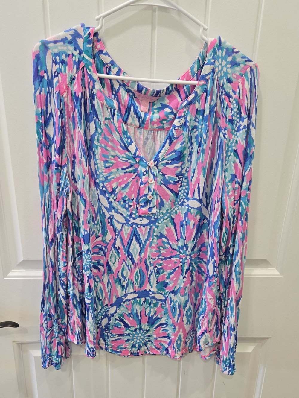 Lilly Pulitzer Pink Blue Floral-Print Long Sleeve Top